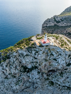 Spain,,Balearic,Islands,,Mallorca,,Pollenca,,Flight,Past,Rocky,Cliffs,And